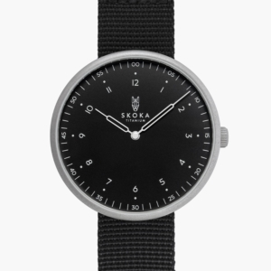 SKOKA Ti-01 titanium watch with black dial and sanded titanium case